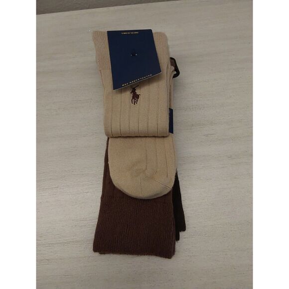 Polo Ralph Lauren Mens Brown Assorted Comfort Fit 3-Pack Crew Socks Size 10-13 - Picture 5 of 11